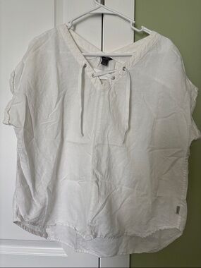 Eddie Bauer Women's White Lace-Up V-Neck Top
